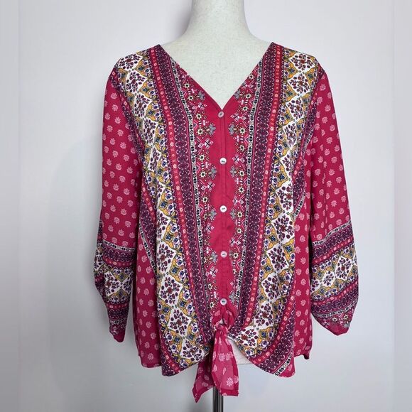 West Kei Tops - West Kei Bohemian Print Blouse semi sheer